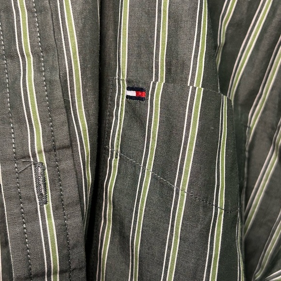 Tommy Hilfiger Olive Striped Men's Shirt - Picture 2 of 4